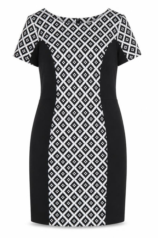 Front view of Peacocks women’s multicoloured geometric fit & flare, size UK 12