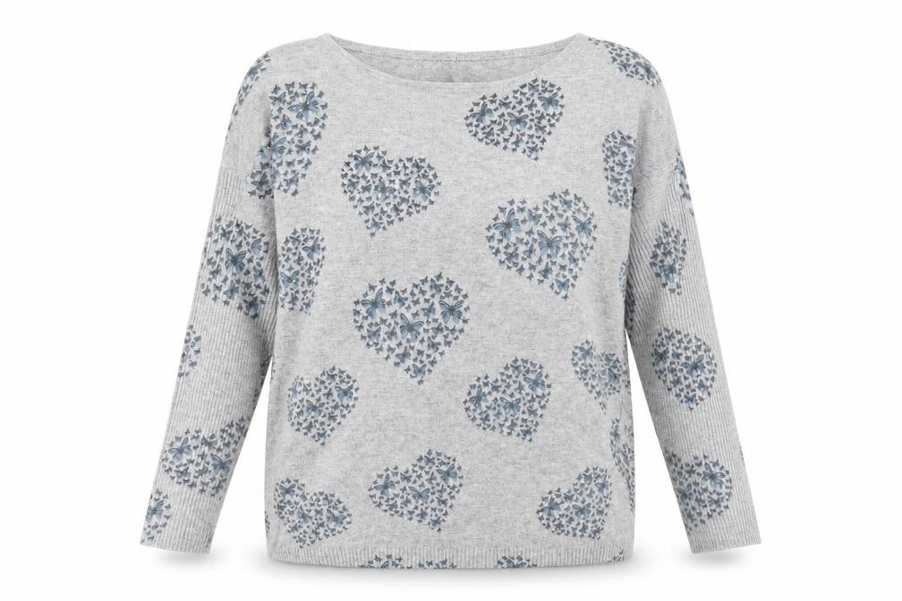 Front view of QED London women’s grey geometric jumper, size S