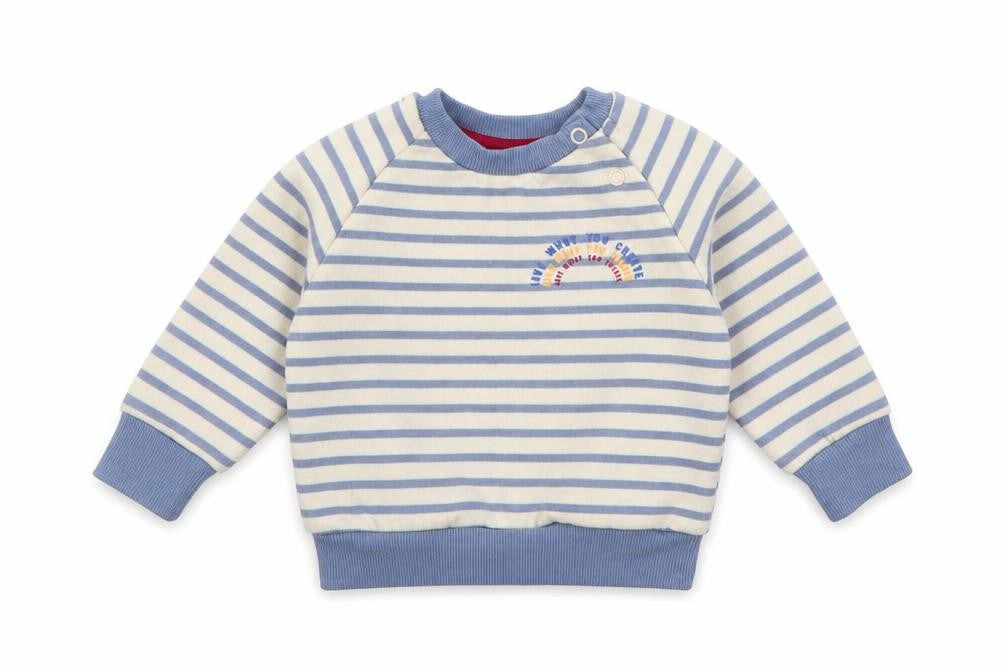 Front view of Primark boys’ multicoloured striped jumper, size 3-6, months