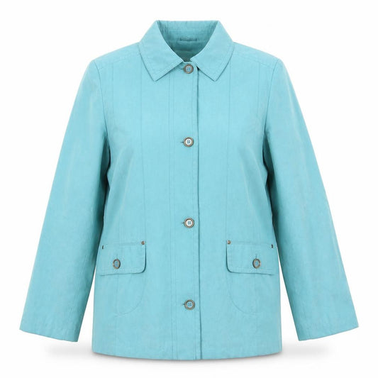 Front view of EWM women’s blue jacket coat, size UK 14