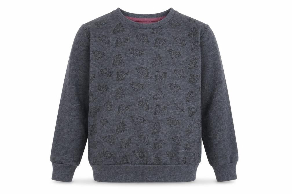 Front view of Primark boys’ grey pullover sweatshirt, size 9-10, years - diamond pattern