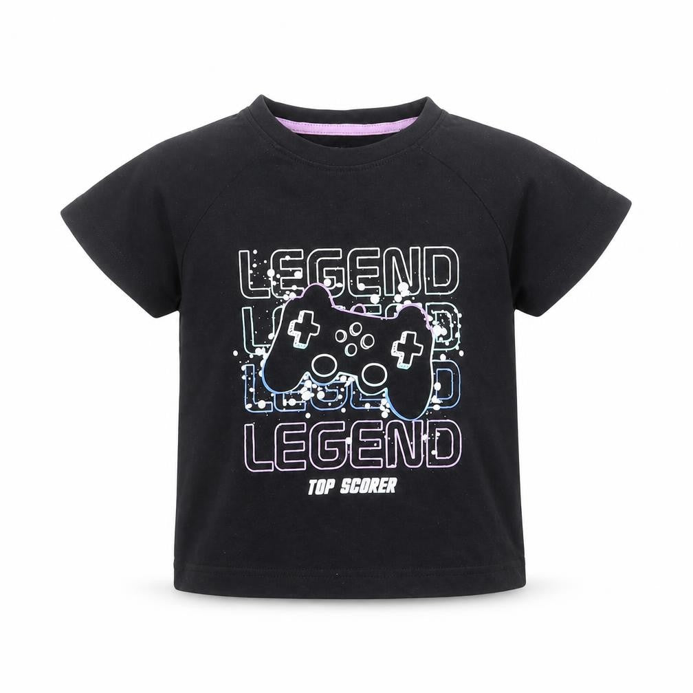 Front view of Matalan boys’ black basic t-shirt, size 5, years - gaming