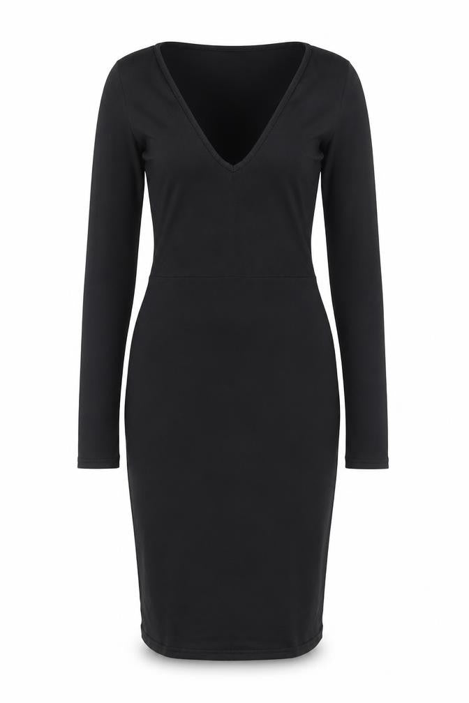 Front view of PRETTYLITTLETHING women’s black bodycon, size UK 4