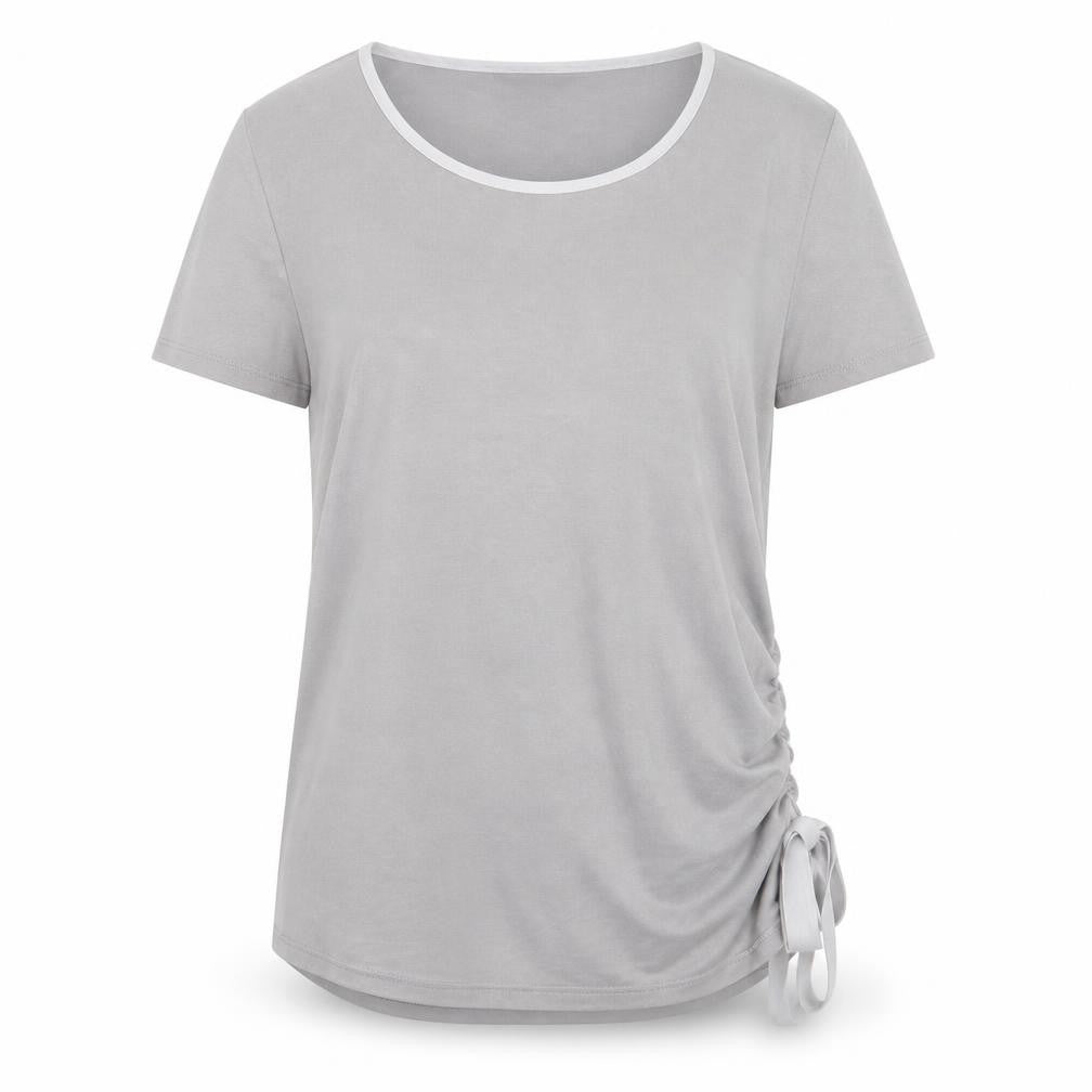 Front view of Roman women’s grey basic t-shirt, size UK 12, - ruched side