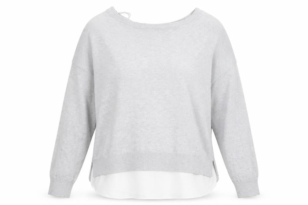 Front view of Only Our Story women’s grey jumper, size L