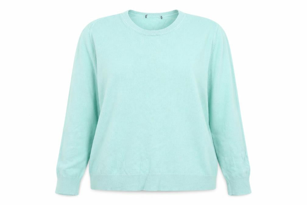 Front view of Marks & Spencer women’s green knit jumper, size UK 22
