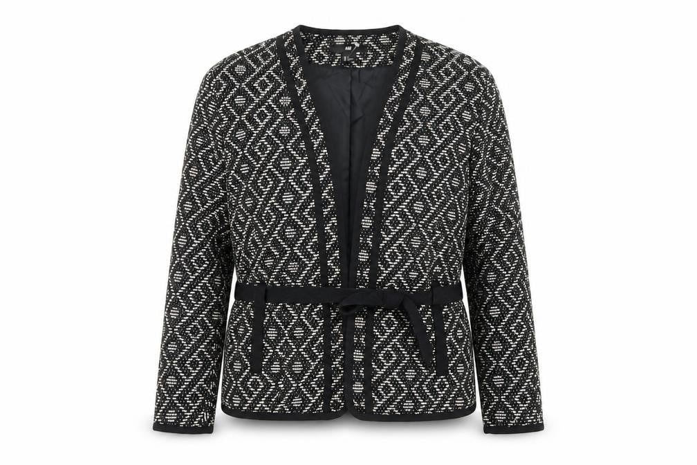 Front view of H&M women’s black geometric jacket blazer, size S