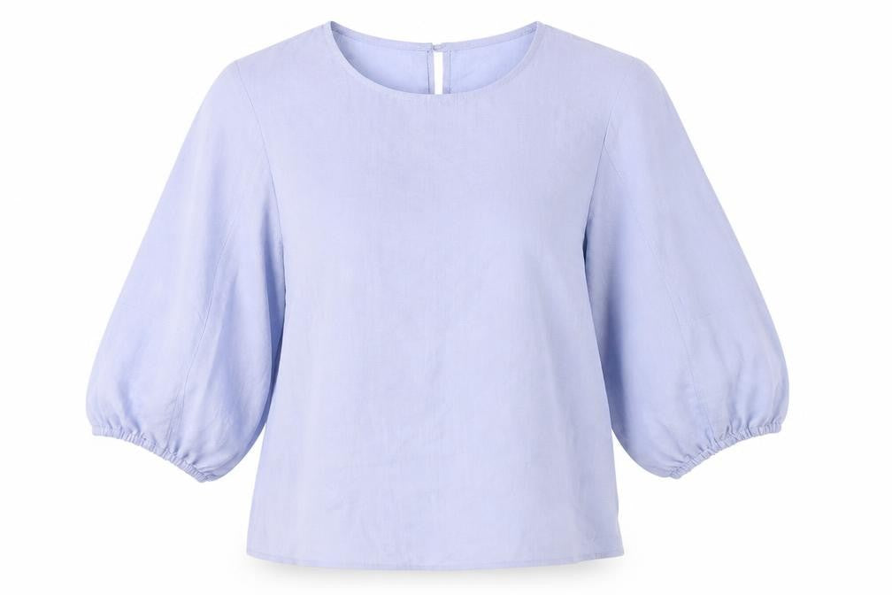 Front view of Primark women’s blue basic blouse, size UK 12