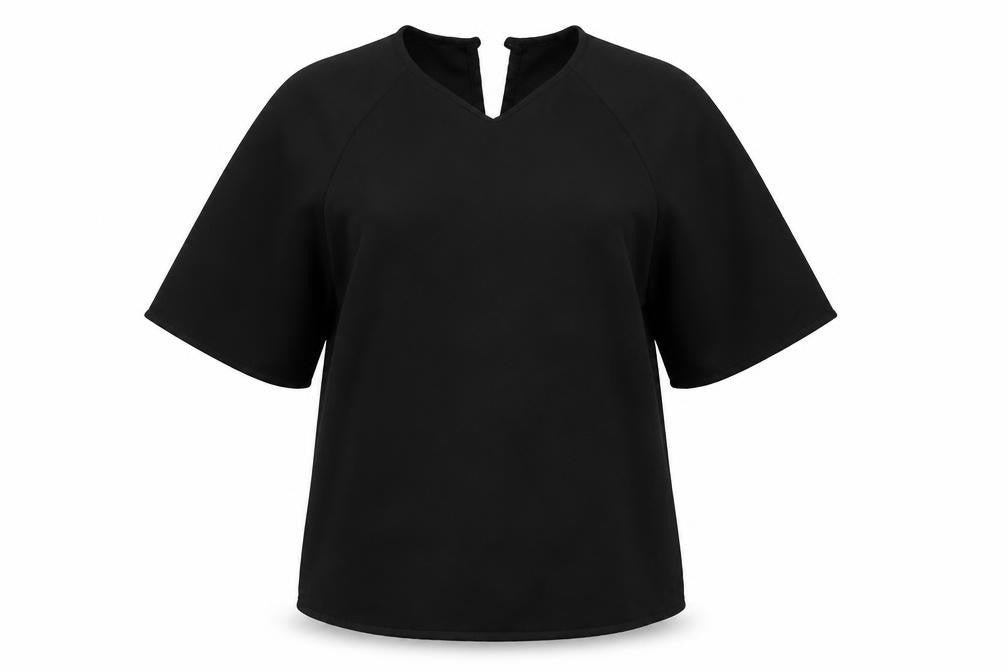 Front view of New Look women’s black basic blouse, size UK 6