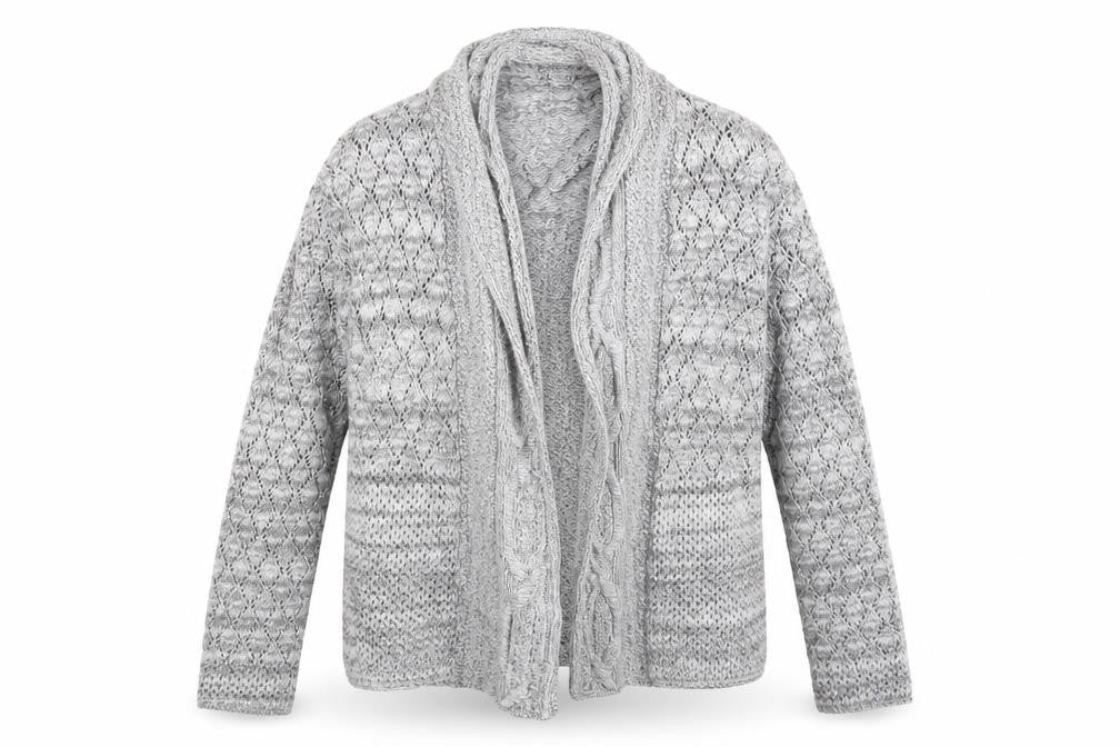 Front view of Classic Image women’s grey knit wrap jumper, size M