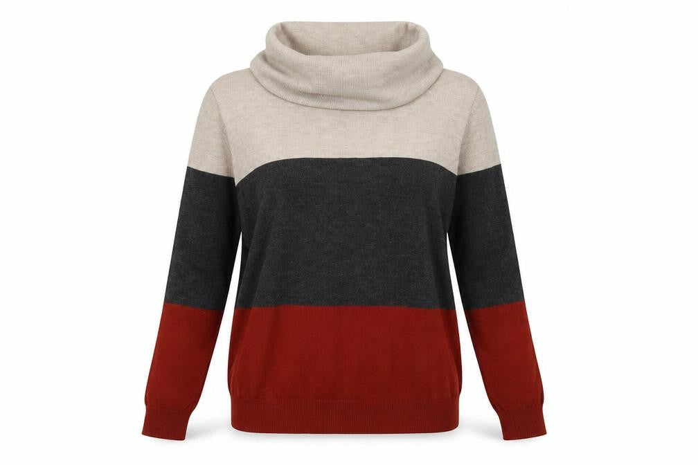 Front view of Debenhams women’s red striped pullover sweatshirt, size UK 10