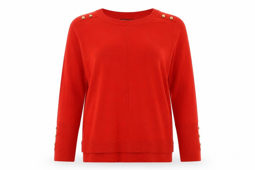 Front view of Primark women’s red pullover sweatshirt, size M