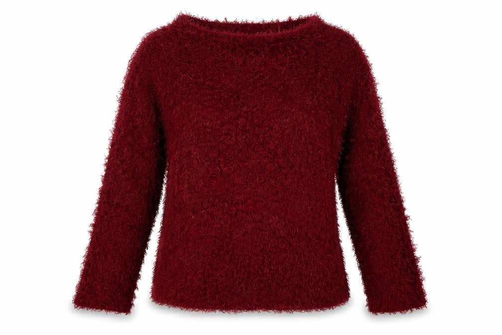 Front view of Primark women’s red pullover sweatshirt, size UK 14