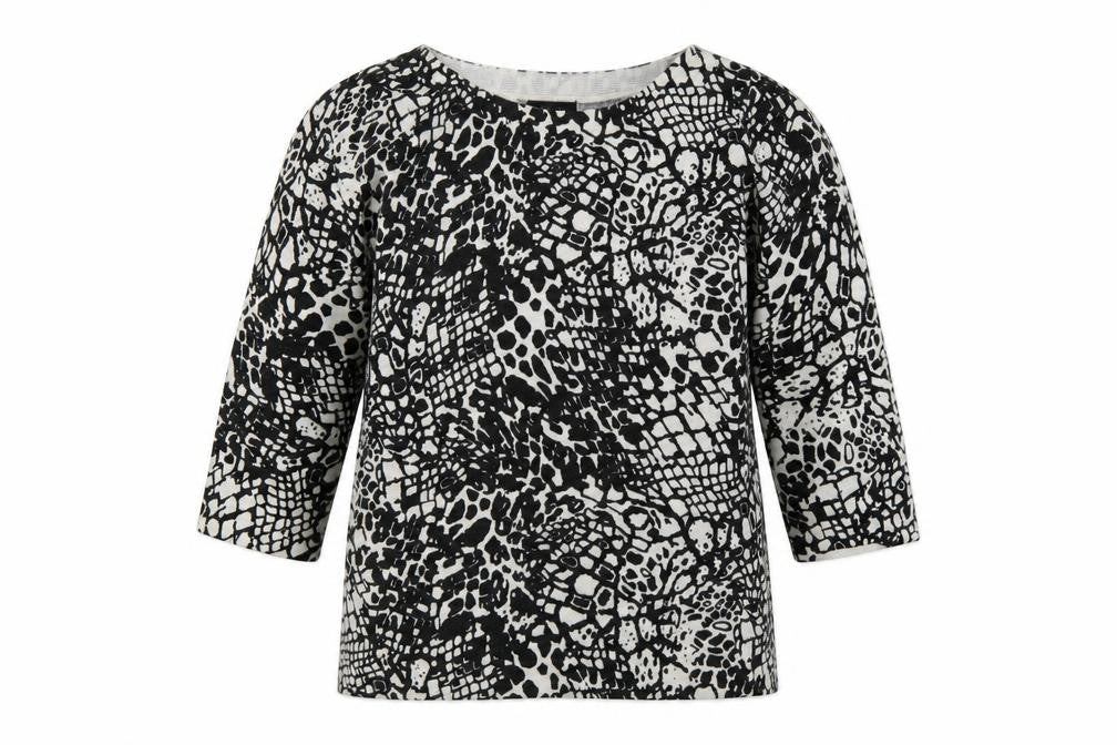 Front view of Matalan women’s white geometric pullover sweatshirt, size UK 14