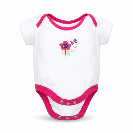 Front view of Bluezoo girls’ white floral babygrow one-piece, size 0-3, months
