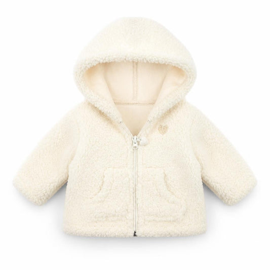 Front view of Nula Bug girls’ ivory jacket coat, size 0-3, months