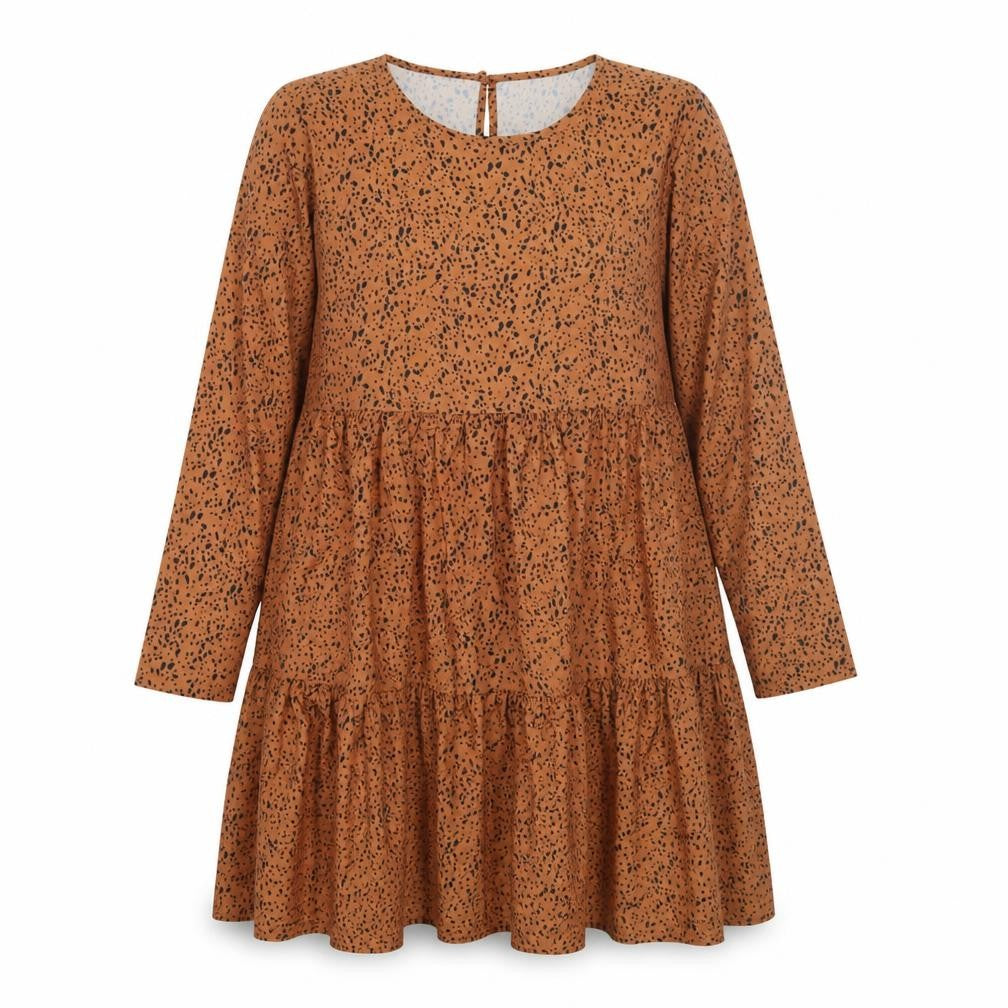Front view of SHEIN women’s brown animal print a-line, size M