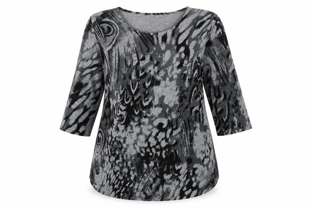 Front view of Sugar Crisp women’s grey geometric jumper, size UK 12