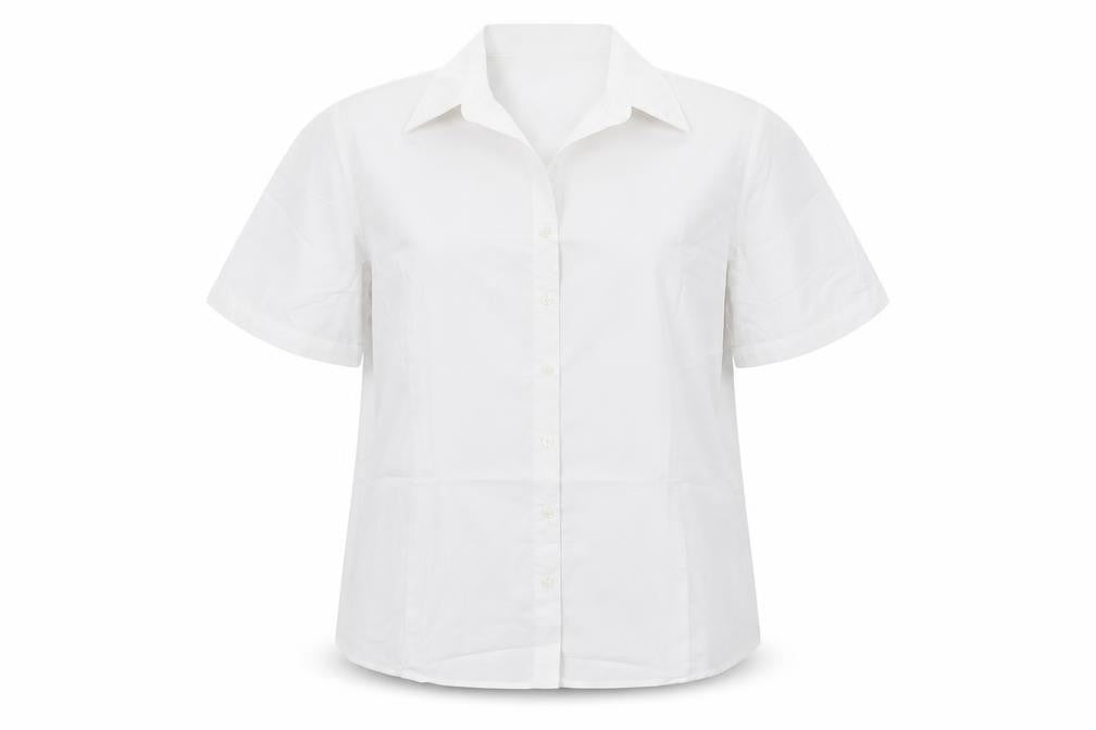 Front view of Disley women’s white basic button-up, size UK 18