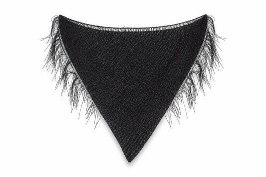 Front view of Preworn women’s black striped shawl/wrap