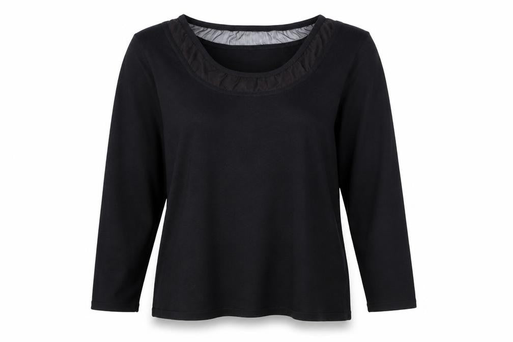 Front view of J.A.C. women’s black basic t-shirt, size XL