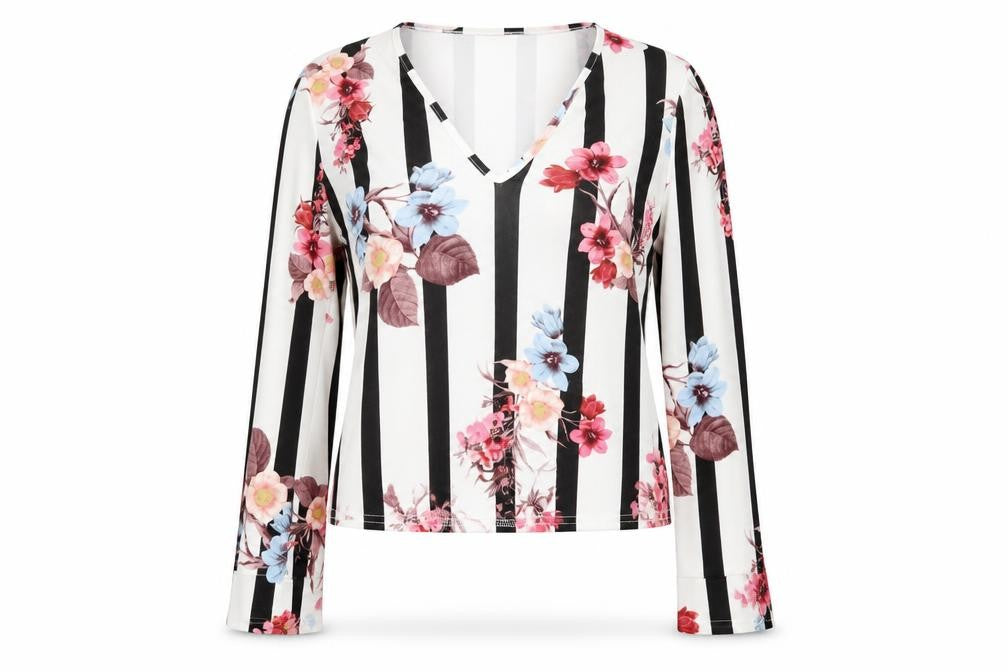 Front view of Boohoo women’s black geometric basic blouse, size UK 10