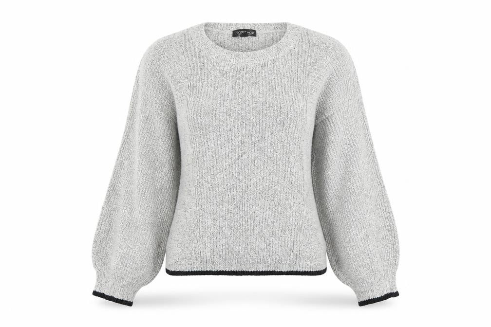 Front view of Topshop women’s grey jumper, size UK 10