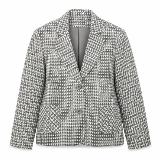 Front view of special collection women’s multicoloured geometric jacket blazer, size UK 16