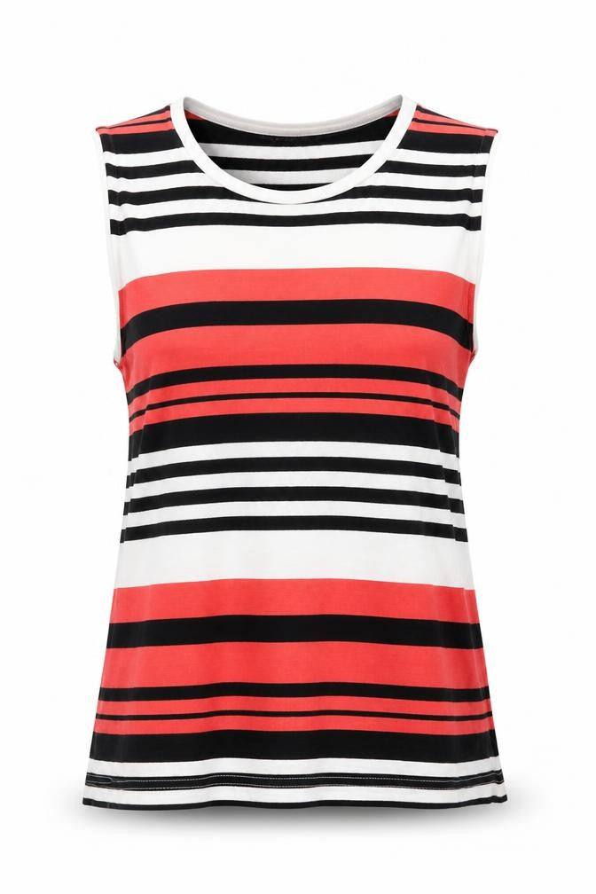 Front view of Topshop women’s multicoloured striped jersey basic tank, size UK 10
