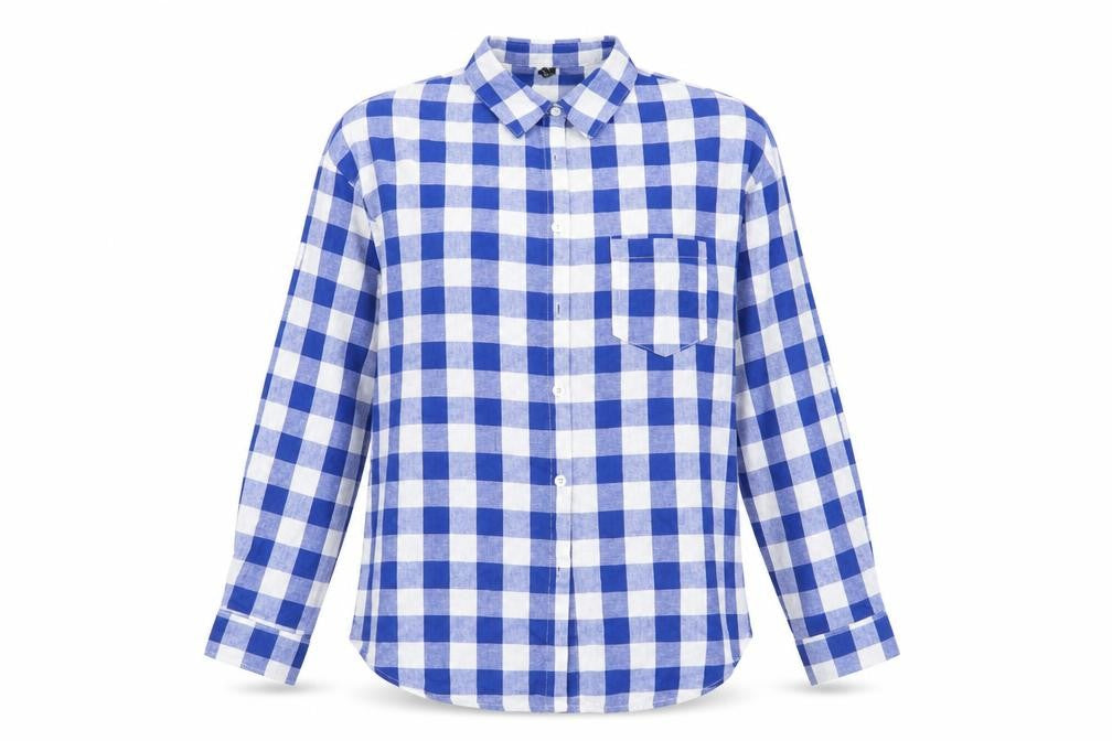 Front view of Zaful women’s multicoloured check basic button-up, size UK 10