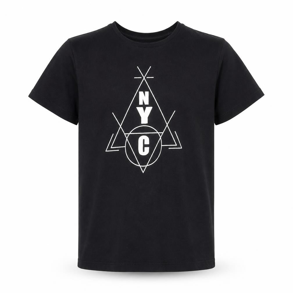 Front view of jeff&co boys’ black basic t-shirt, size 9-10, years