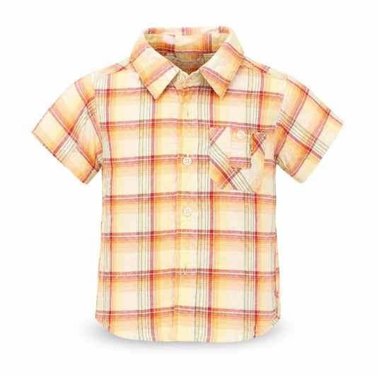 Front view of Early Days Baby Orange Plaid Basic Button-Up, size 12-18, Months