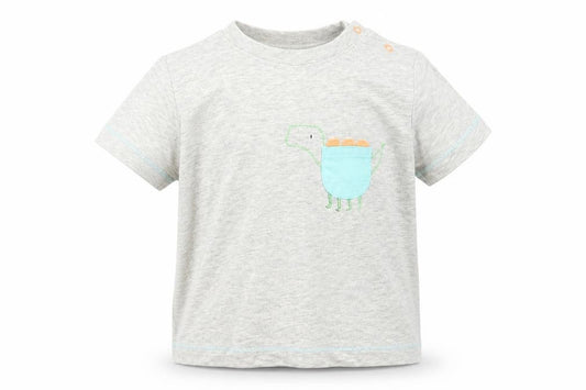 Front view of Next Baby Grey Basic T-Shirt, size 9-12, Months - dinsaur