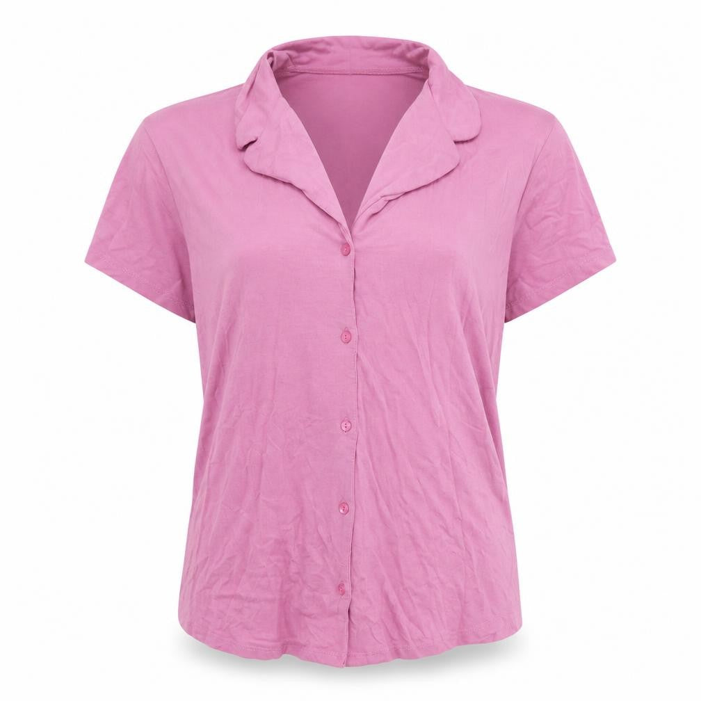 Front view of Missguided women’s pink basic button-up, size UK 10