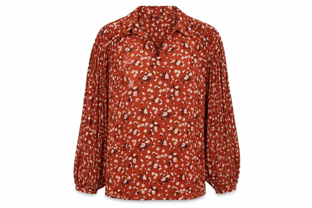 Front view of Selected women’s orange geometric basic blouse, size UK 6