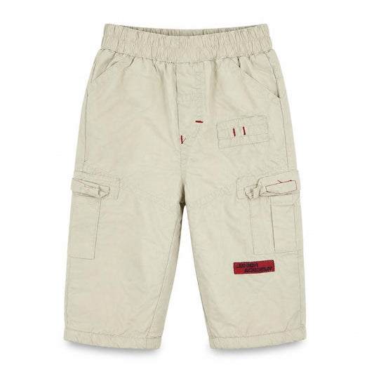 Front view of prequilino Baby Beige Cargo Trousers, size 9-12, Months