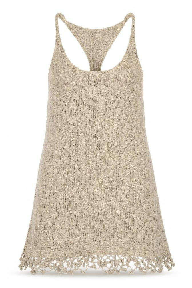 Front view of Indian Blue women’s beige basic tank one size