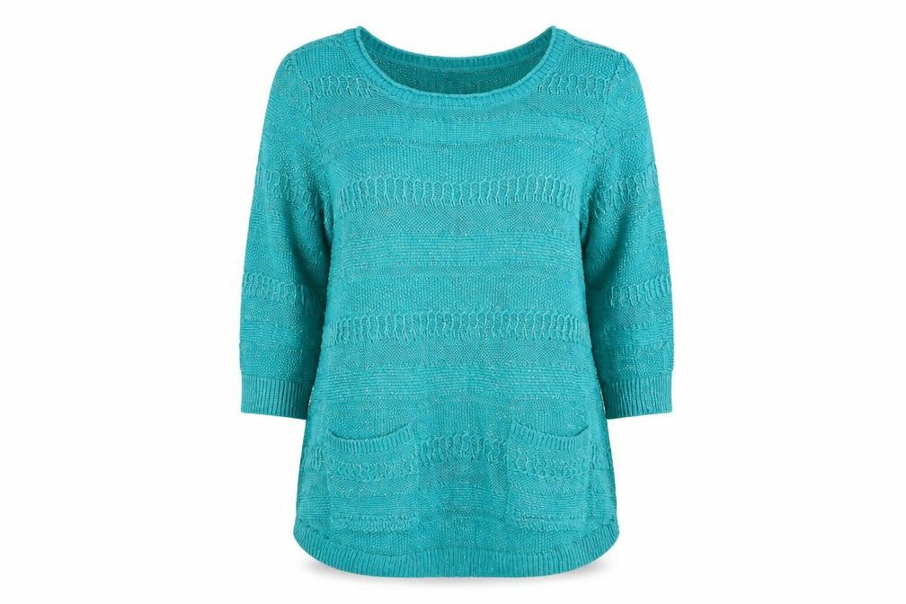 Front view of BHS women’s blue jumper, size UK 16