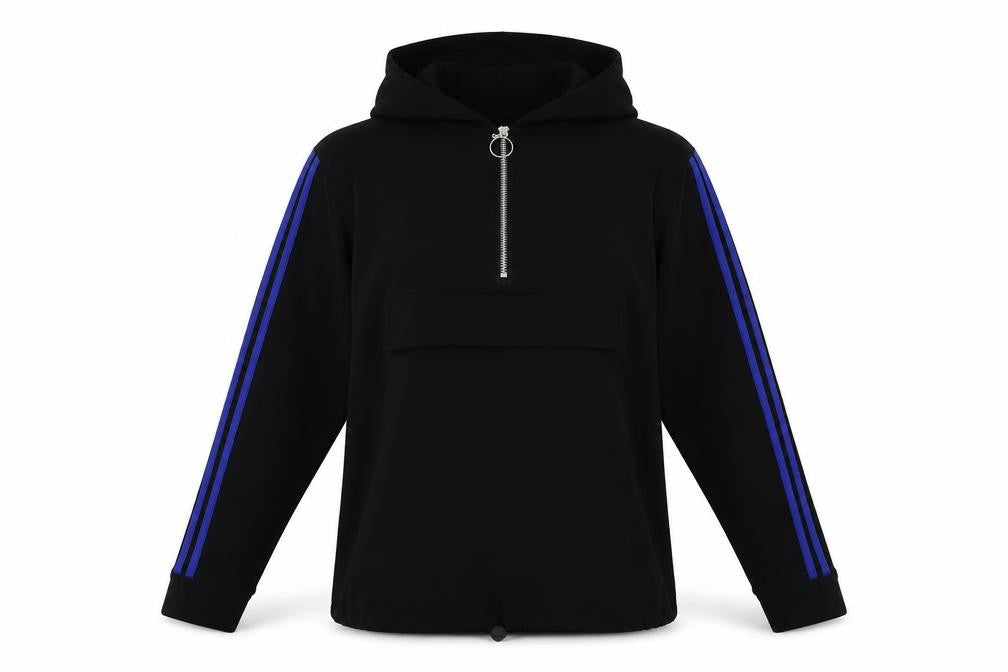 Front view of women’s black pullover hoodie, size M