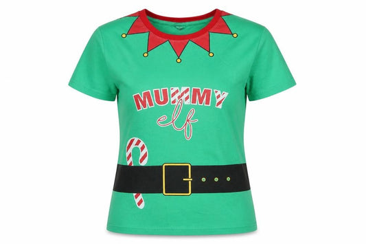 Front view of Avenue women’s green basic t-shirt, size UK 10, - christmas