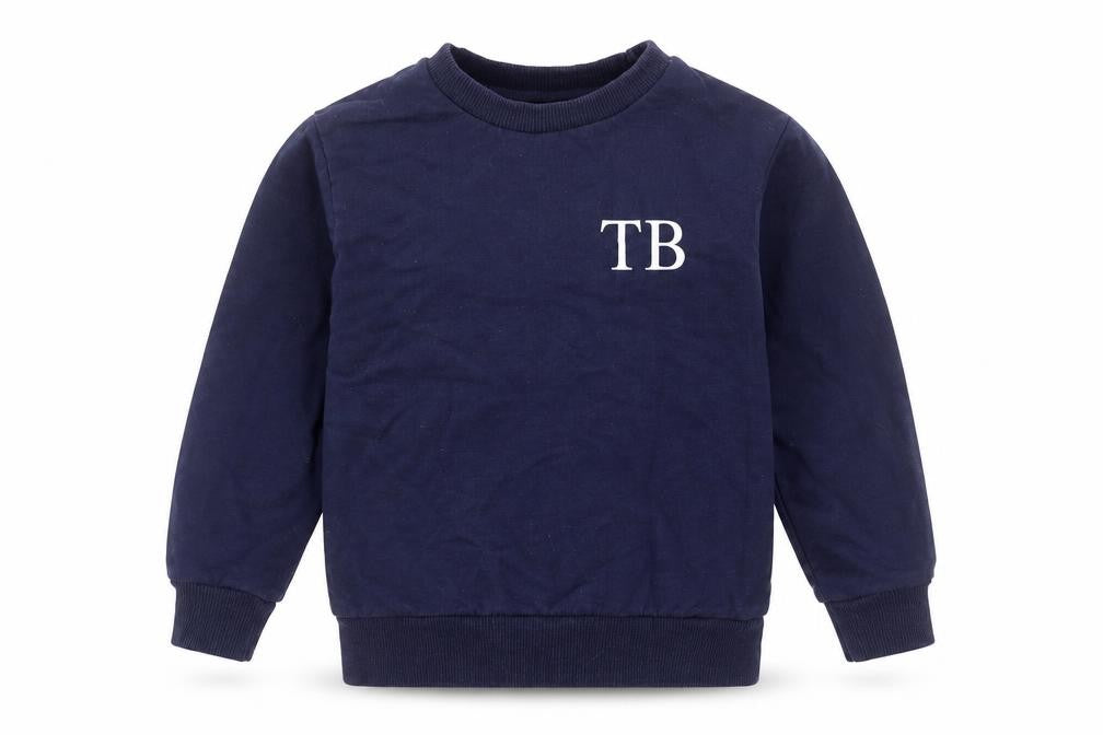 Front view of Studio boys’ blue jumper, size 3-4, years