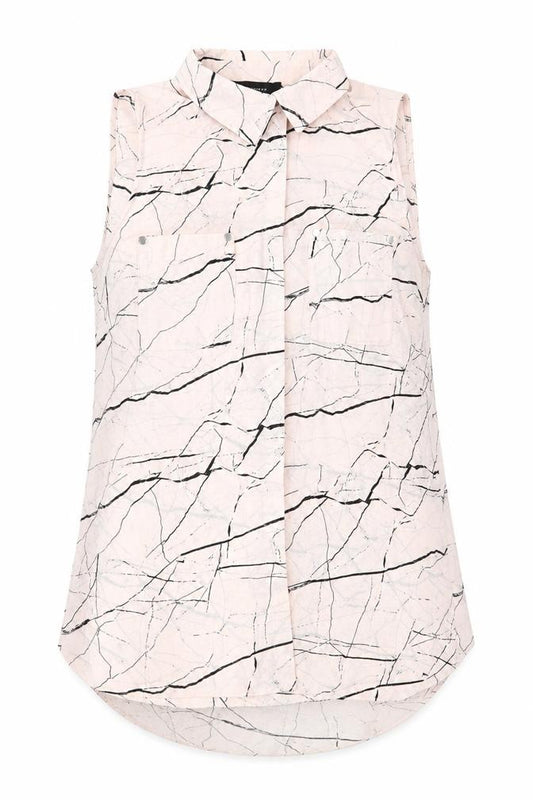 Front view of Atmosphere women’s ivory geometric basic button-up, size UK 10, - abstract black print