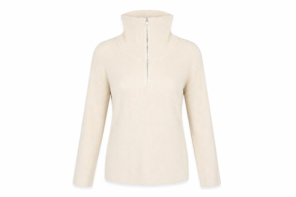 Cherry Koko Womens Beige Striped  Henley Jumper Size M  - High Heck Henley Skinny Ribbed Style