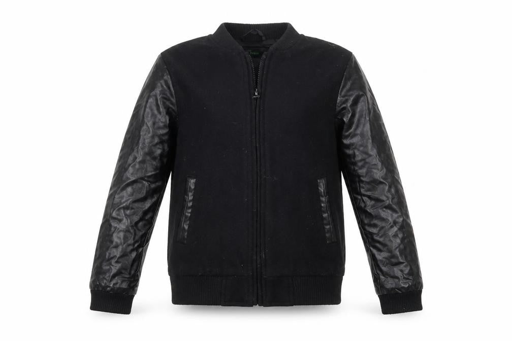 Front view of Stile Benetton boys’ black jacket, size S