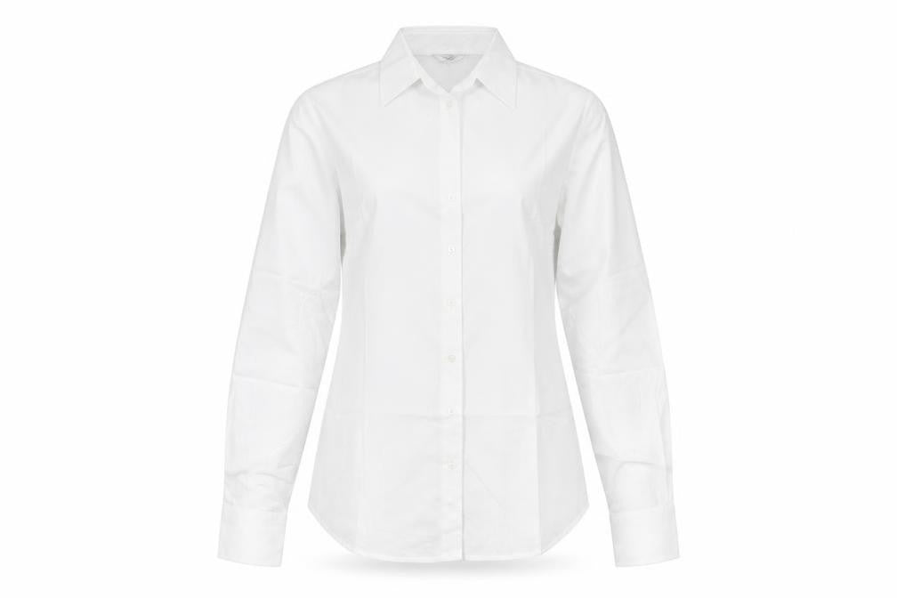 Front view of Disley women’s white basic button-up, size UK 8