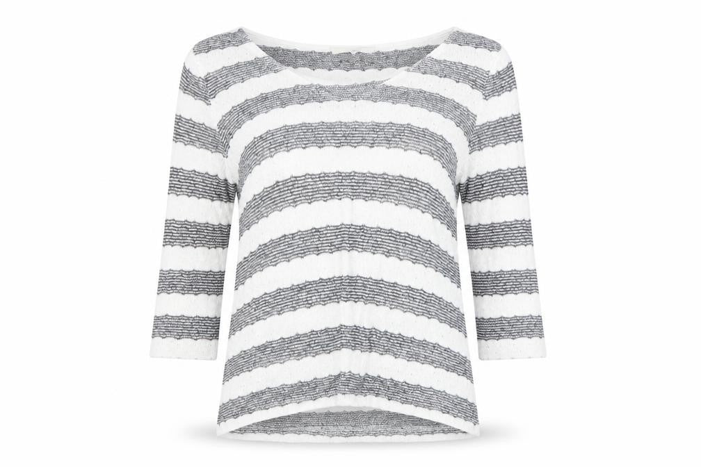 Front view of Next women’s white striped jumper, size UK 8