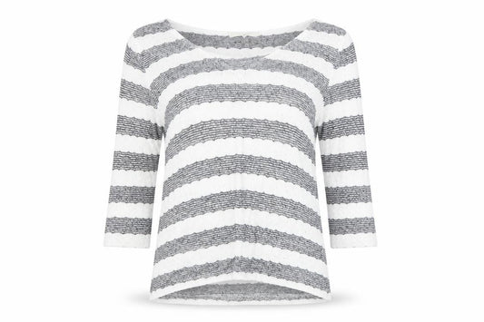 Front view of Next women’s white striped jumper, size UK 8