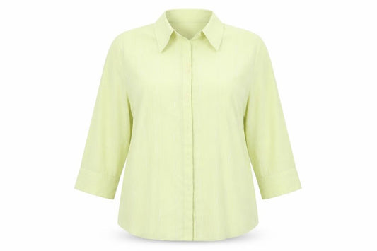 Front view of FOSBY women’s green basic button-up, size UK 16