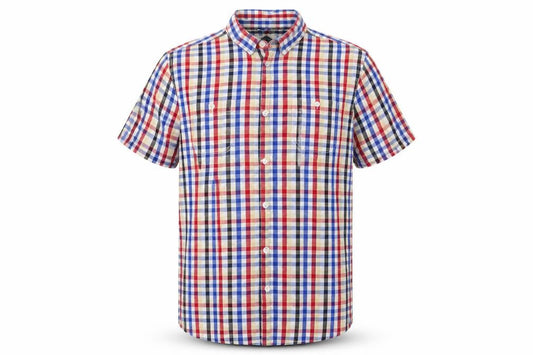 Front view of New Look men’s multicoloured plaid button-up, size XL
