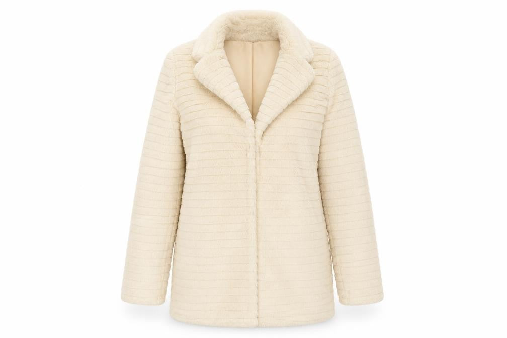 Front view of Belle women’s beige overcoat coat, size M